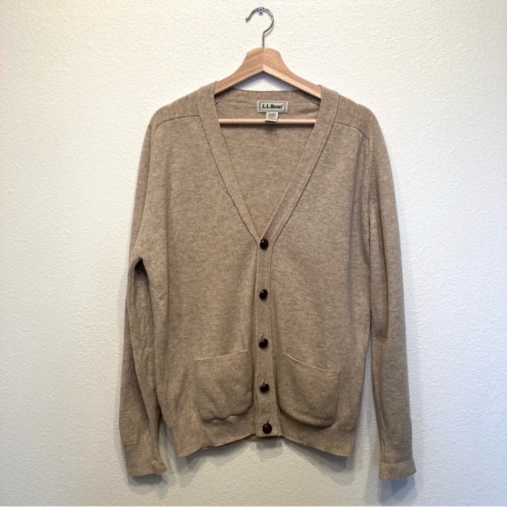 Vintage L.L. Bean Tan Wool Button Cardigan Sweater